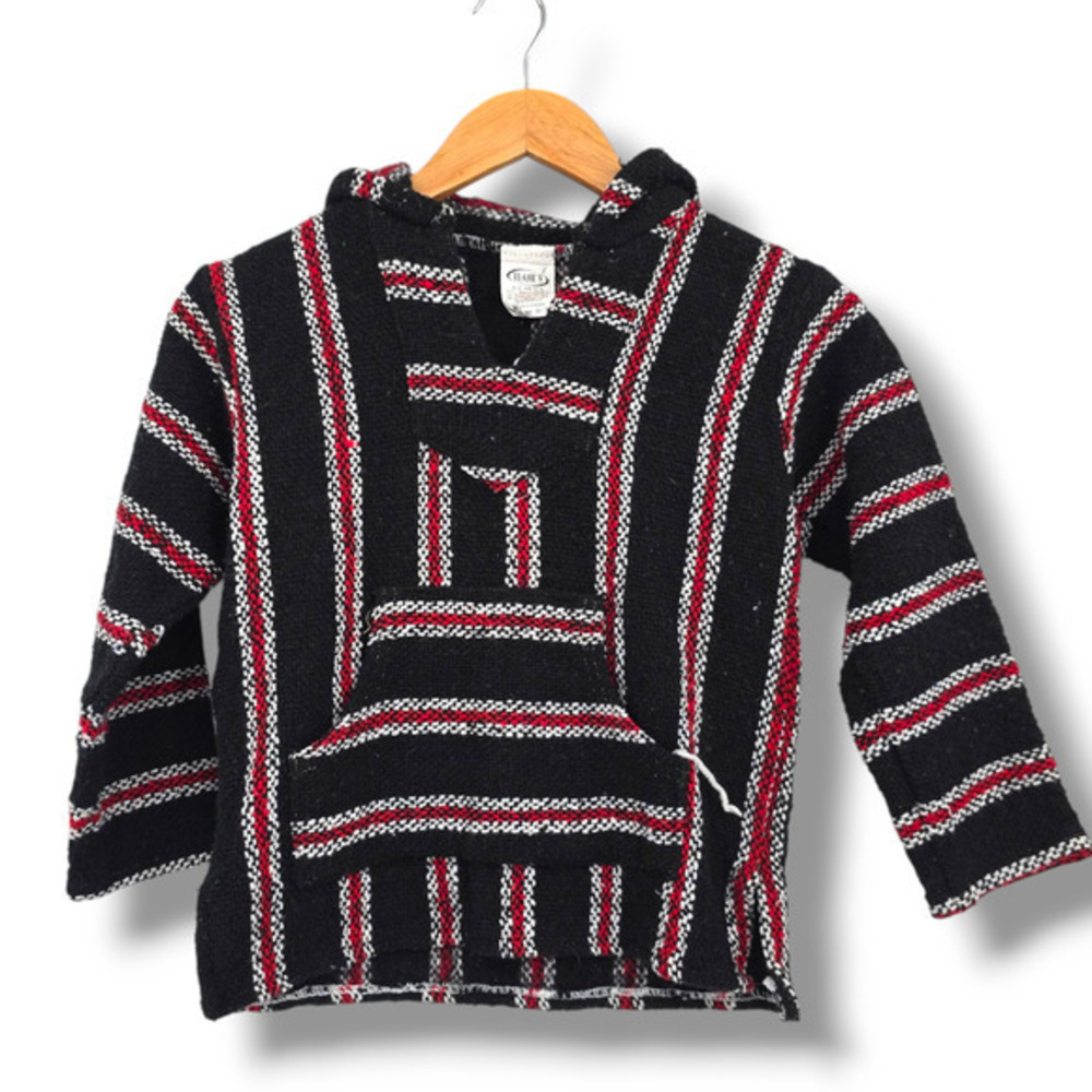 Frank's Textiles Youth Striped Boho Drug Rug Woven Hoodie‎ Black Red Size Small
